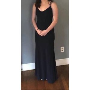 Navy Blue Sheer Back Prom Dress